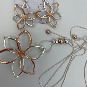 New, necklace and earring set, rose gold and mat silver tones, fashion j…